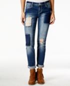 Vanilla Star Juniors' Lace Patchwork Cropped Cuffed Jeans