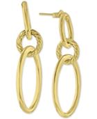 Smooth & Textured Oval Ring Drop Earrings In 14k Gold