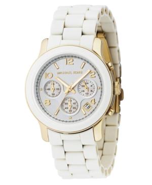 Michael Kors Watch, Women's Runway White Polyurethane And Gold-tone Mixed Metal Bracelet Mk5145