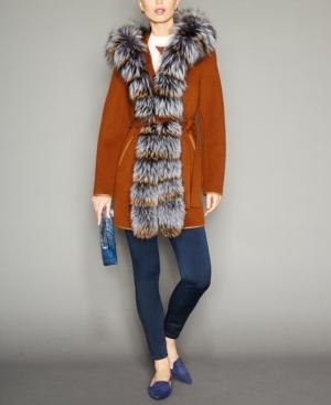 The Fur Vault Fox-fur-trim Hooded Belted Wool Coat