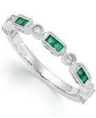 14k White Gold Emerald (1/4 Ct. T.w.) And Diamond (1/5 Ct. T.w.) Alternating Ring