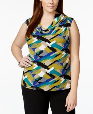 Kasper Plus Size Cowl-neck Geo-print Shell