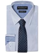 Nick Graham Men's Modern Fitted Striped Dress Shirt & Grid Tie Set