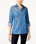 Style & Co Embroidered Chambray Shirt, Created For Macy's
