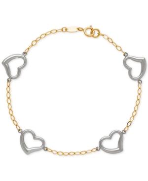 Two-tone Open Heart Link Bracelet In 14k White And Yellow Gold