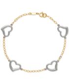 Two-tone Open Heart Link Bracelet In 14k White And Yellow Gold