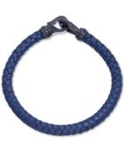 Esquire Men's Jewelry Navy Leather Bracelet In Black Ip Over Stainless Steel, Only At Macy's