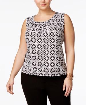 Kasper Plus Size Geo-print Pleated Shell