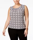 Kasper Plus Size Geo-print Pleated Shell