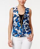 Thalia Sodi Floral-print Faux-wrap Top, Only At Macy's