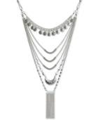 Lucky Brand Silver-tone Crystal & Chain Fringe Layered Statement Necklace, 17 + 2 Extender