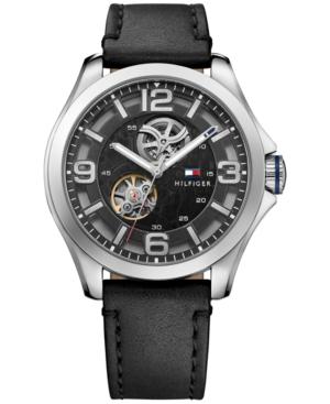 Tommy Hilfiger Men's Automatic Sophisticated Sport Black Leather Strap Watch 44mm 1791279