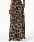 Sl Fashions Metallic-stripe Animal-print Maxi Skirt