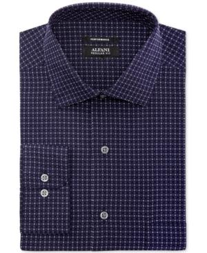 Alfani Men's Classic/regular Fit Performance Stretch Easy Care Box Print Dress Shirt, Only At Macy's