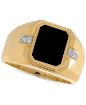 Men's Onyx (8 X 10mm) & Diamond Accent Ring In 10k Gold