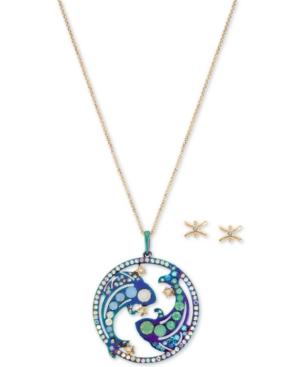 Betsey Johnson Two-tone Multi-stone Pisces Zodiac Pendant Necklace & Stud Earrings