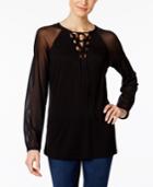 Inc International Concepts Lace-up Illusion Top, Only At Macy's
