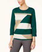 Alfred Dunner Emerald Isle Metallic Colorblocked Sweater