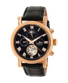 Heritor Automatic Winston Rose Gold & Black Leather Watches 45mm