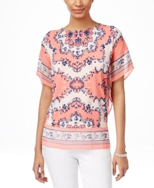 Jm Collection Printed Chiffon-trim Top, Only At Macy's