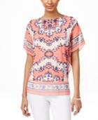 Jm Collection Printed Chiffon-trim Top, Only At Macy's