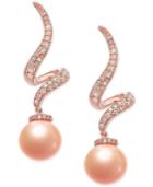 Pink Cultured Freshwater Pearl (7-1/2 Mm) & Diamond (1/4 Ct. T.w.) Swirl Drop Earrings In 14k Rose Gold