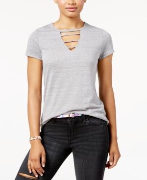 Rebellious One Juniors' Strap-detail Cutout T-shirt