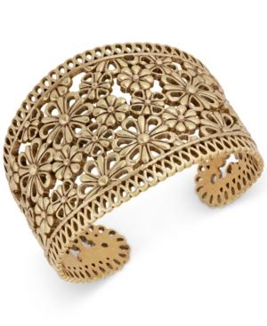 Lucky Brand Gold-tone Flower And Lace Cuff Bracelet