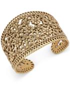 Lucky Brand Gold-tone Flower And Lace Cuff Bracelet