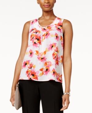 Kasper Petite Printed Pleat-neck Top