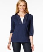 Karen Scott Pintucked Embellished Layered-look Top