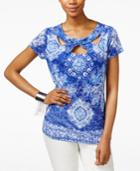 Inc International Concepts Printed Cutout-twist Top, Only At Macy's