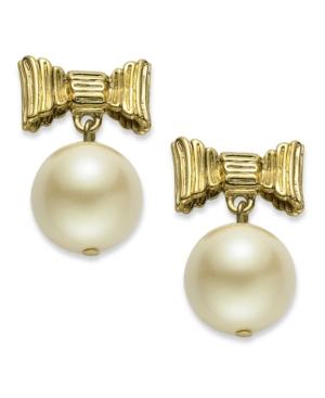 Kate Spade New York Earrings, 12k Gold-plated Glass Pearl And Bow Drop Earrings (14mm)