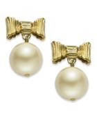 Kate Spade New York Earrings, 12k Gold-plated Glass Pearl And Bow Drop Earrings (14mm)