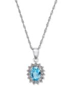 Blue Topaz (1 Ct. T.w.) And White Topaz (1/6 Ct. T.w.) Pendant Necklace In 10k White Gold