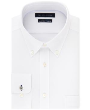 Tommy Hilfiger Men's Fitted Th Flex Cooling Stretch Performance White Button Down Dress Shirt