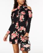 The Edit By Seventeen Juniors' Printed Cold-shoulder Shirtdress, Created For Macy's
