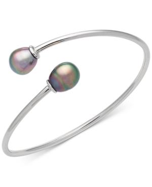 Cultured Baroque Tahitian Pearl (10mm) Bypass Bangle Bracelet In Sterling Silver