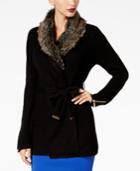 Thalia Sodi Faux-fur-collar Cardigan, Created For Macy's