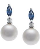 Cultured Freshwater Pearl (7mm), Sapphire (1/2 Ct. T.w.) & Diamond Accent Drop Earrings In 14k White Gold
