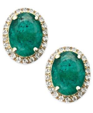 Emerald And White Sapphire Oval Stud Earrings In 10k Gold (2-1/2 Ct. T.w.)
