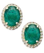 Emerald And White Sapphire Oval Stud Earrings In 10k Gold (2-1/2 Ct. T.w.)