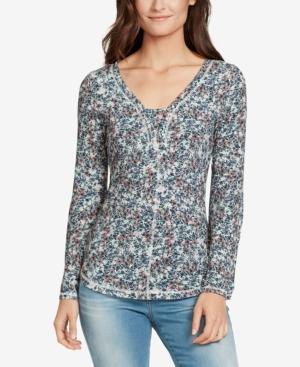 William Rast Embellished Floral-print Top
