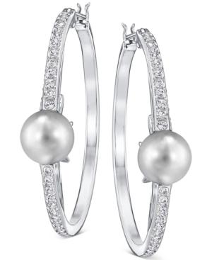 Swarovski Silver-tone Imitation Pearl And Pave Hoop Earrings