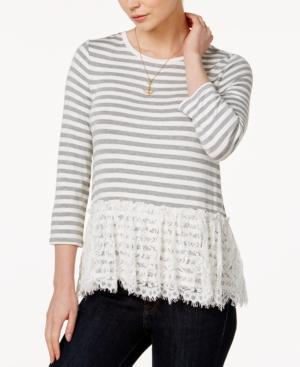 Maison Jules Striped Lace-peplum Top, Created For Macy's