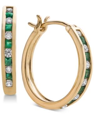 Emerald (1/3 Ct. T.w.) & Diamond (1/4 Ct. T.w.) Hoop Earrings In 14k Gold