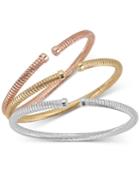 3-pc. Set Tubogas Bangle Bracelets In 14k Gold, White Gold- & Rose Gold-plated Sterling Silver
