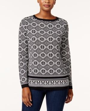 Karen Scott Cotton Printed Sweater, Created For Macy's