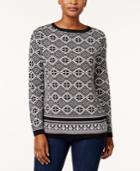 Karen Scott Cotton Printed Sweater, Created For Macy's