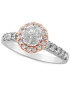 Diamond Two-tone Trillion Halo Engagement Ring (1 Ct. T.w.) In 14k White & Rose Gold